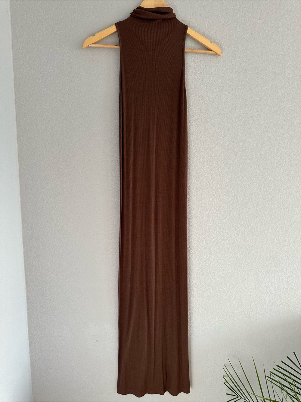 Enza Costa Brown Ribbed Silk Blend Turtleneck Maxi Dress XS